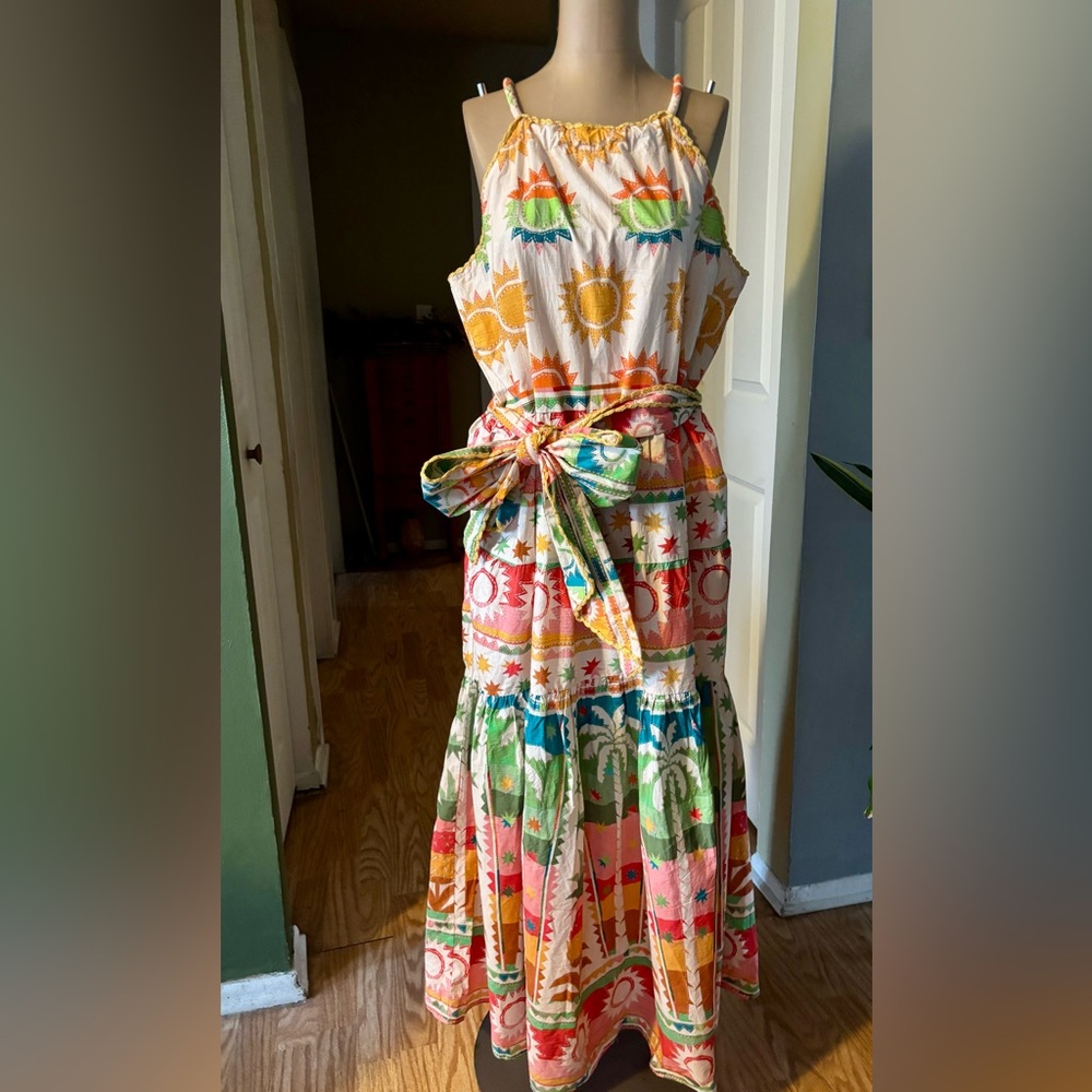 Farm Rio Rainbow Sunset Halter Neck Maxi Dress Tropical Hawaii Vibrant Print XL - Picture 5 of 16